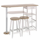 Pack de mesa barra y 2 taburetes de bar de MDF blanco y natural