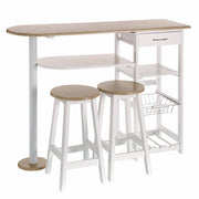 Conjunto de mesa de bar e 2 bancos de bar em MDF branco e natural