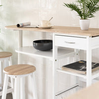 Pack de mesa barra y 2 taburetes de bar de MDF blanco y natural