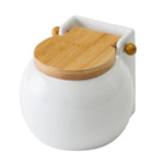 Salero de cerámica blanca y tapa de bambú de 700 ml de 13x12x11 cm