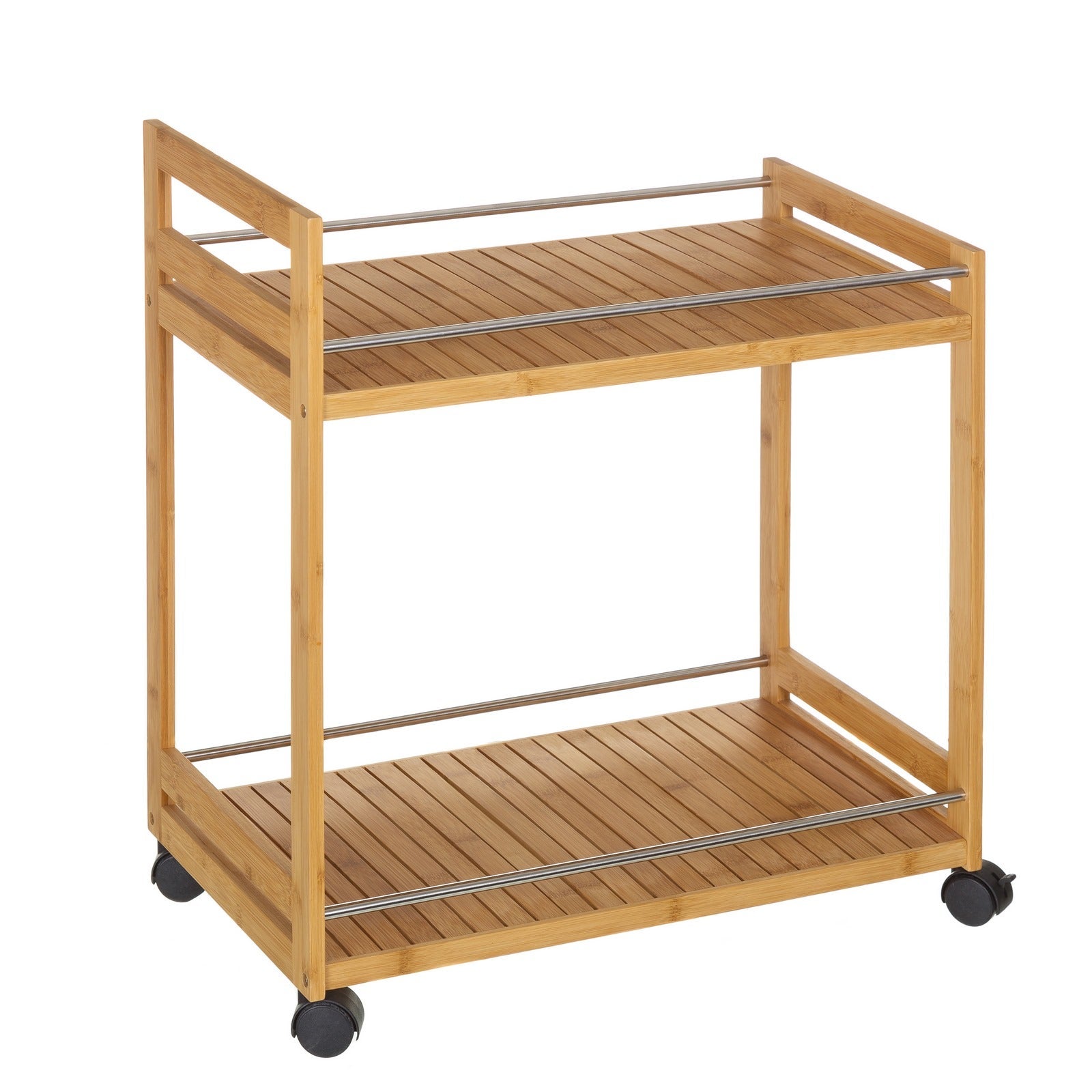 Carrito camarera de 2 estantes de bambú natural de 55x32x62 cm