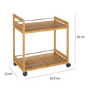 Carrito camarera de 2 estantes de bambú natural de 55x32x62 cm