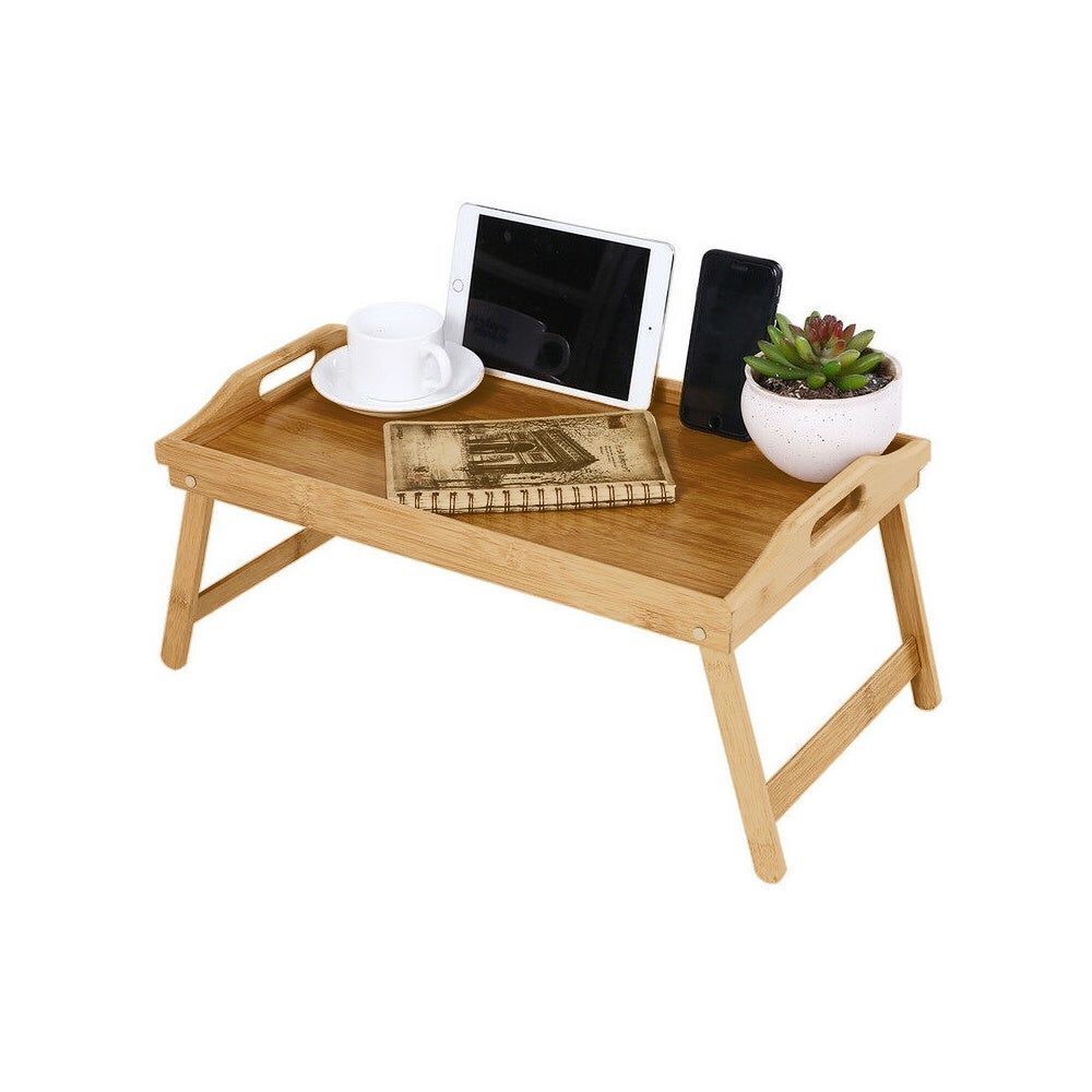 Bandeja de bambú marrón con patas plegables 66x30x21 cm