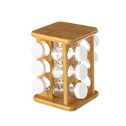 Bambu Marrom e Branco Porta-Temperos com 12 Frascos 15x15x23 cm