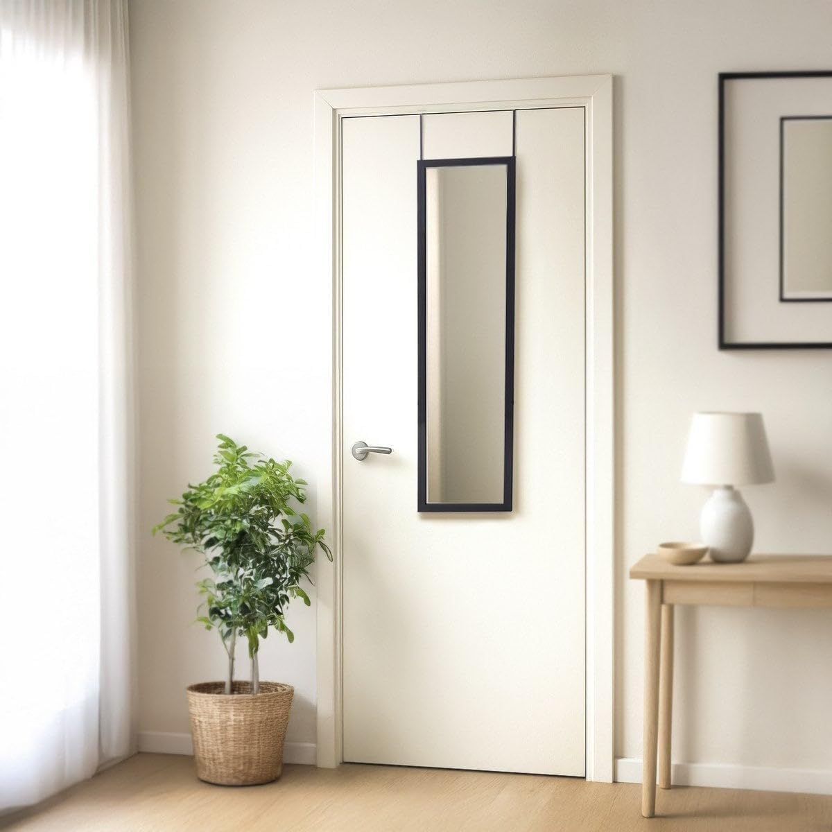 Espejo para puerta o pared de plástico color negro de 35x125 cm