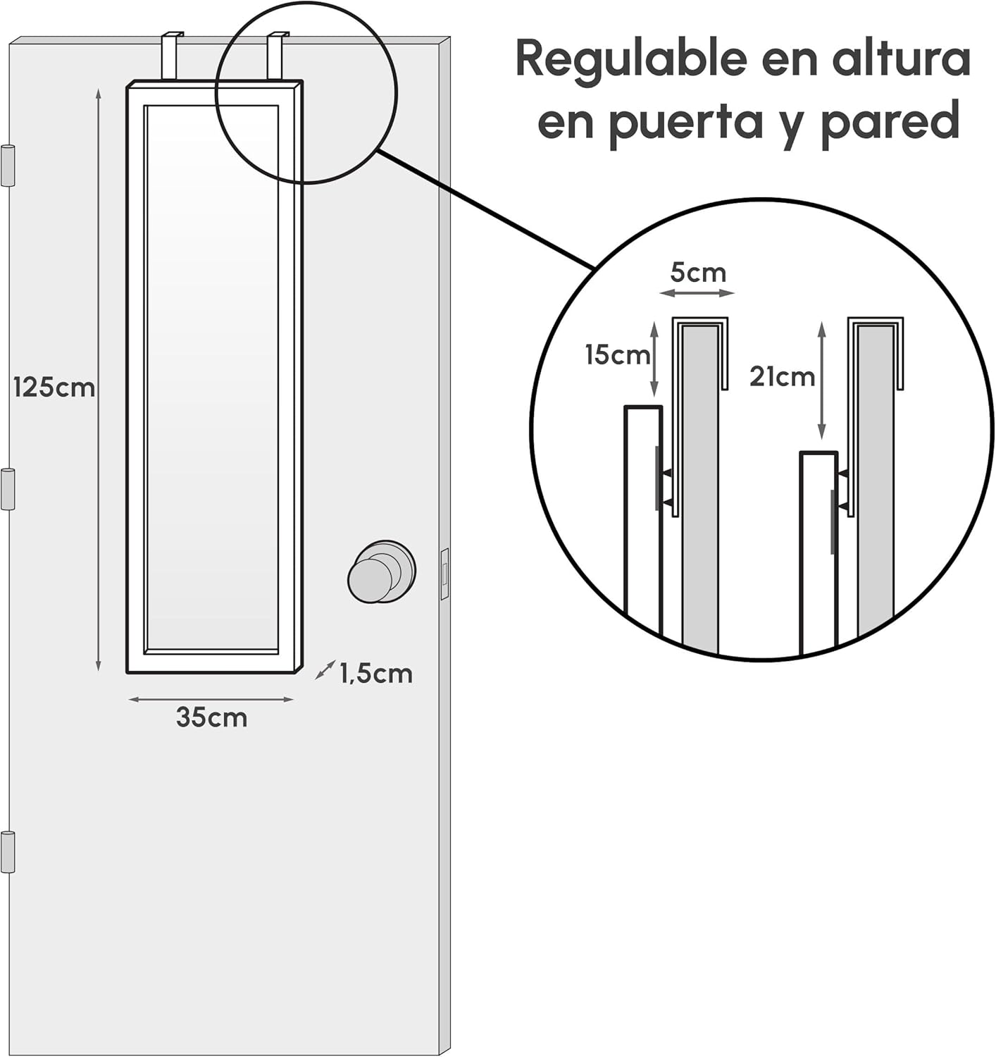 Espelho de corpo inteiro em plástico com efeito de madeira escura de 35x125 cm