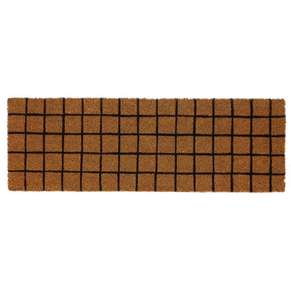 Capacho quadrado antiderrapante castanho de fibra de coco de 75x25 cm
