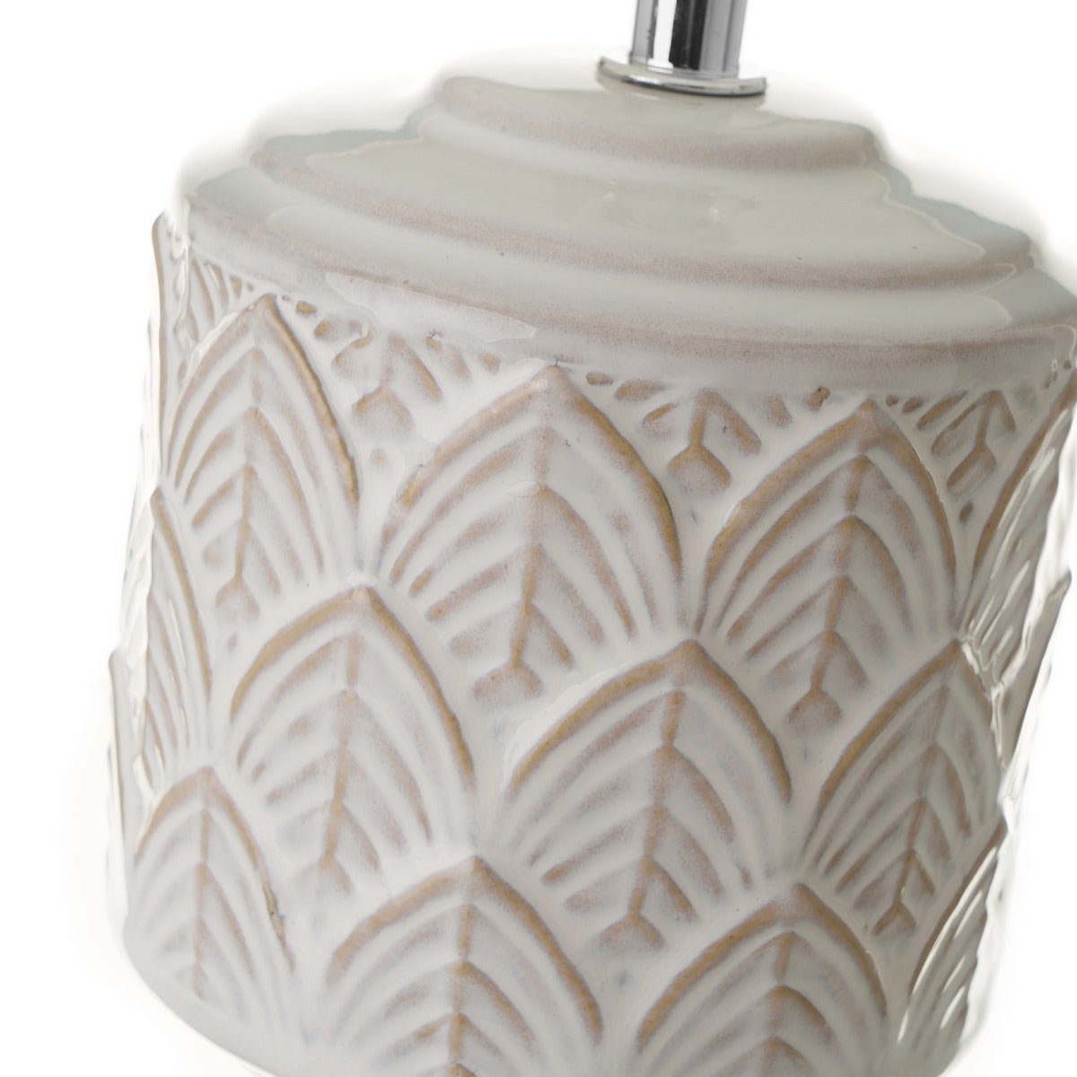 Lámpara de mesa de cerámica beige y pantalla blanca de 15x28 cm