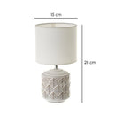 Lámpara de mesa de cerámica beige y pantalla blanca de 15x28 cm