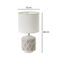Lámpara de mesa de cerámica beige y pantalla blanca de 15x28 cm