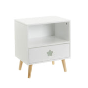 Mesita de noche infantil de madera de pino blanca de 40x30x50 cm