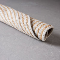 Alfombra redonda de yute en espiral blanco y natural de 90 cm