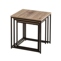 Set de 3 mesas de centro nido de madera natural clara y metal