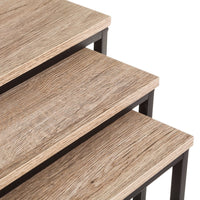 Set de 3 mesas de centro nido de madera natural clara y metal