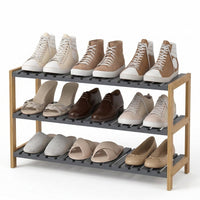 Zapatero de Bambú Natural con 3 Estantes Grises 70x26x59 cm