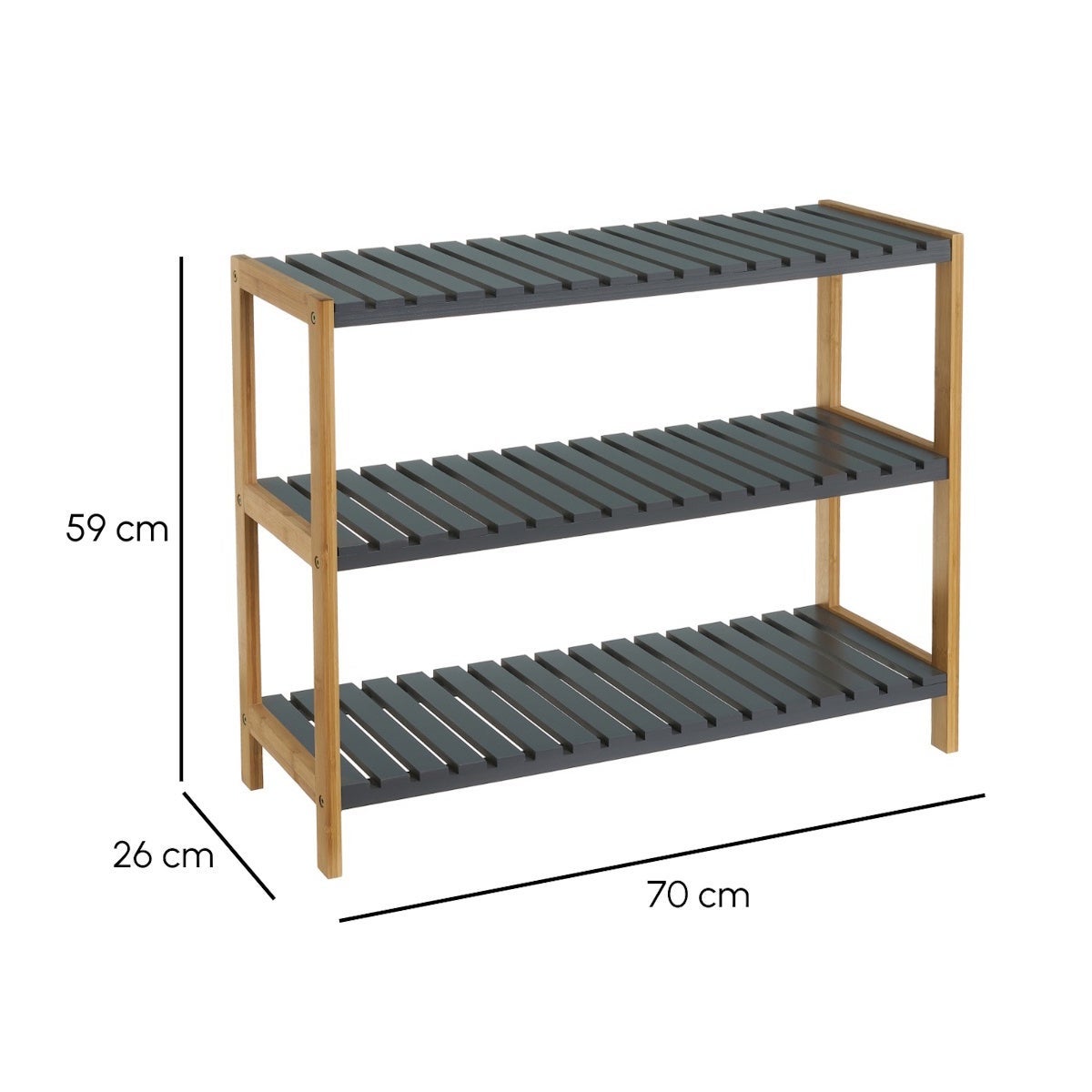 Zapatero de Bambú Natural con 3 Estantes Grises 70x26x59 cm