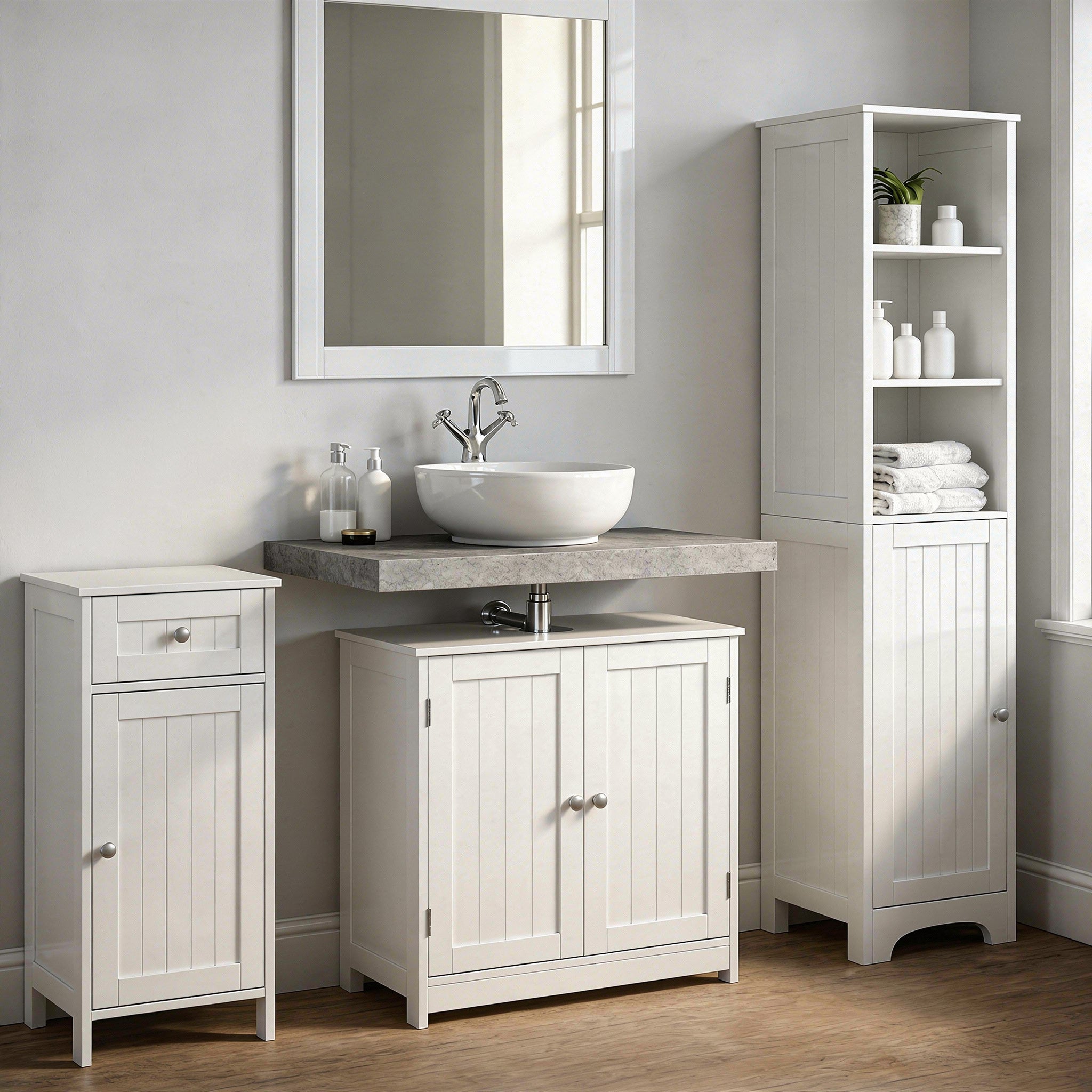 Mueble Auxiliar Blanco con 1 Cajon y 1 Puerta 43x34x77 cm