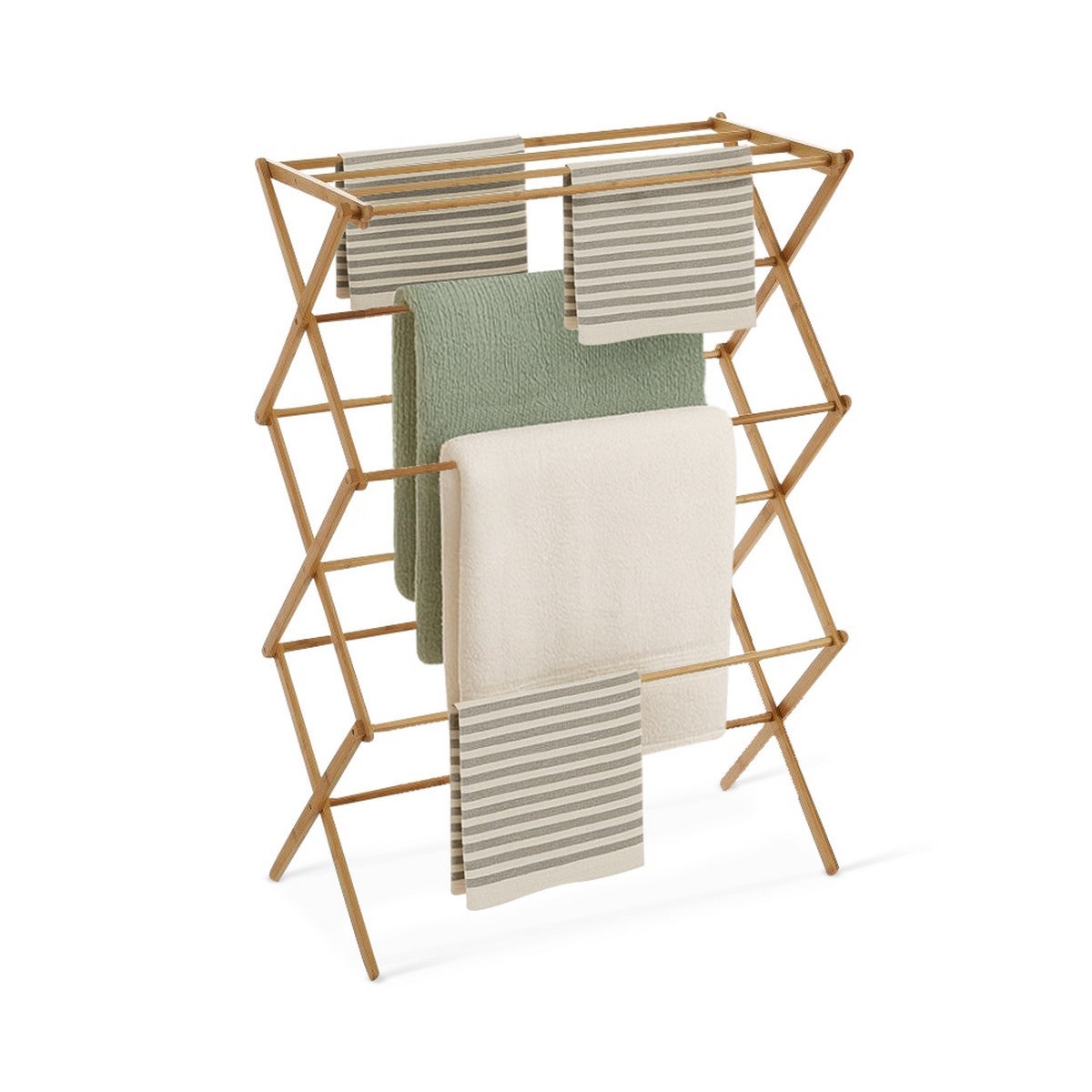 Toallero tendedero plegable de bambú natural de 74x36x105 cm