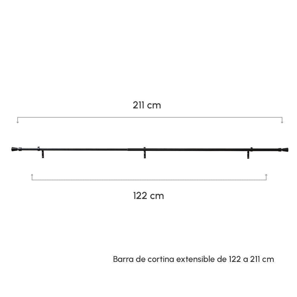 Barra cortina extensible negra de metal de 122 a 211 cm con terminales
