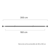 Barra de cortina negra de 160-300 cm con escuadras y 2 terminales