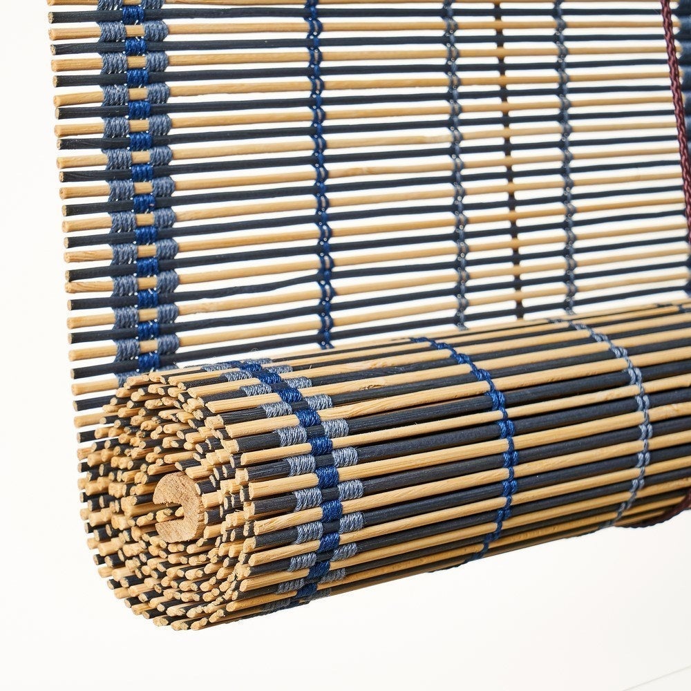 Estor enrollable de láminas azul de bambú de 90x180 cm