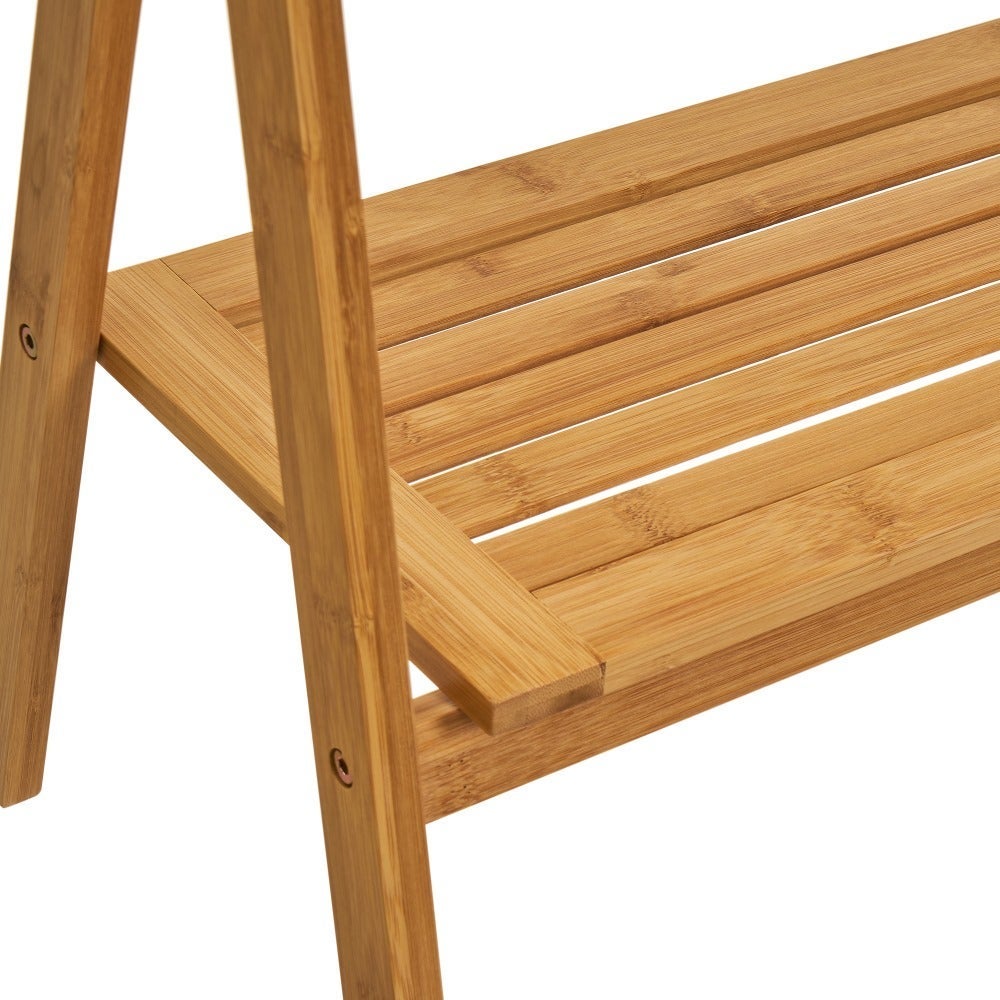 Toallero de pie triple de madera de bambú natural, medidas de 100x53x30cm