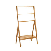 Toallero de pie triple de madera de bambú natural, medidas de 100x53x30cm