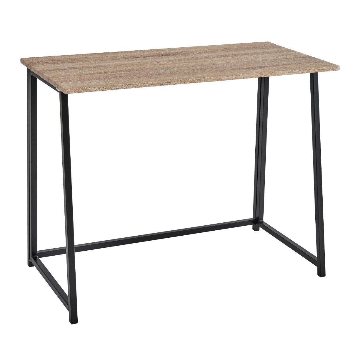 Mesa escritorio plegable de metal negro y tablero natural de 92x45x74 cm