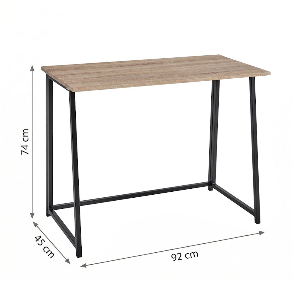 Mesa escritorio plegable de metal negro y tablero natural de 92x45x74 cm