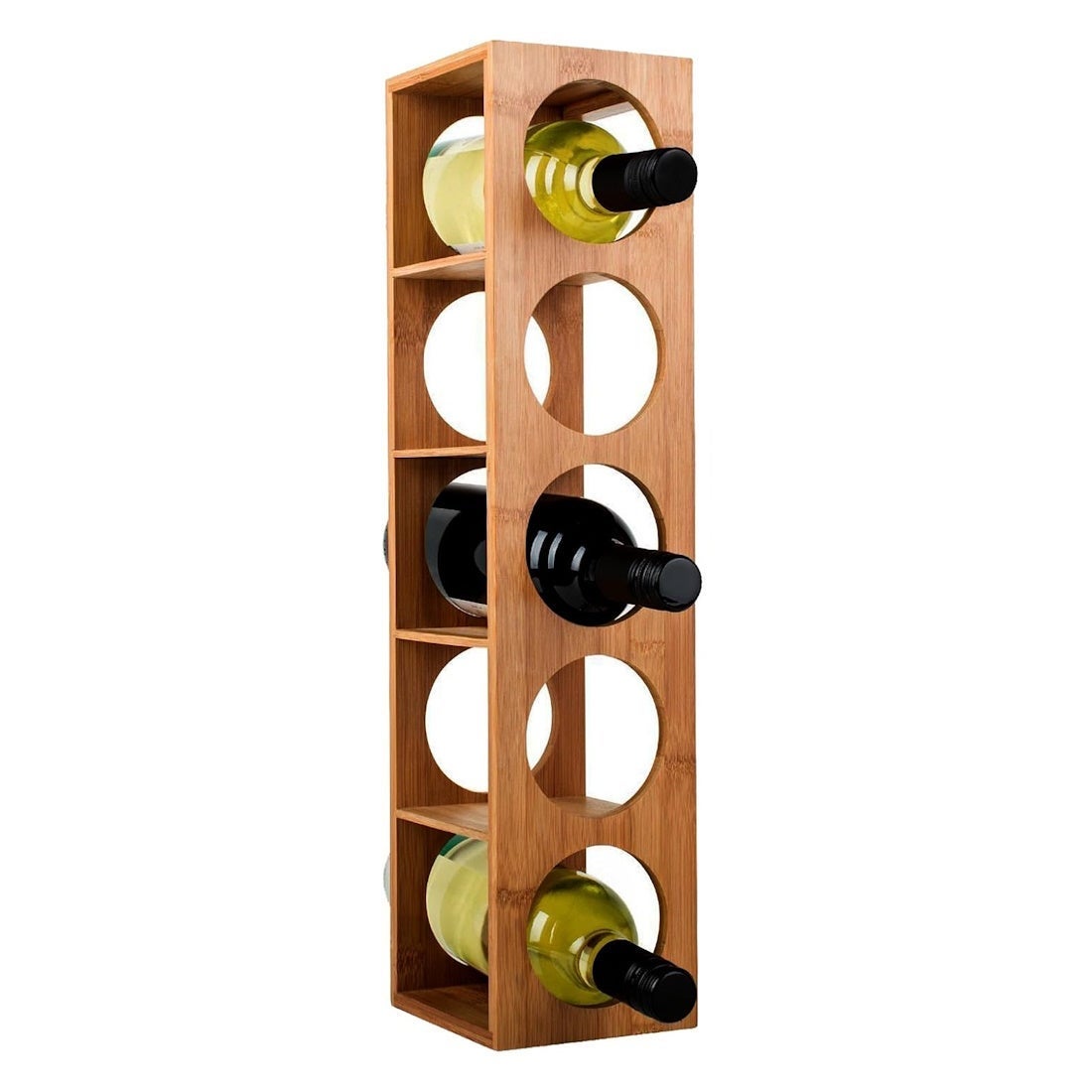 Botellero para 5 botellas de bambú natural de 53x13x13 cm