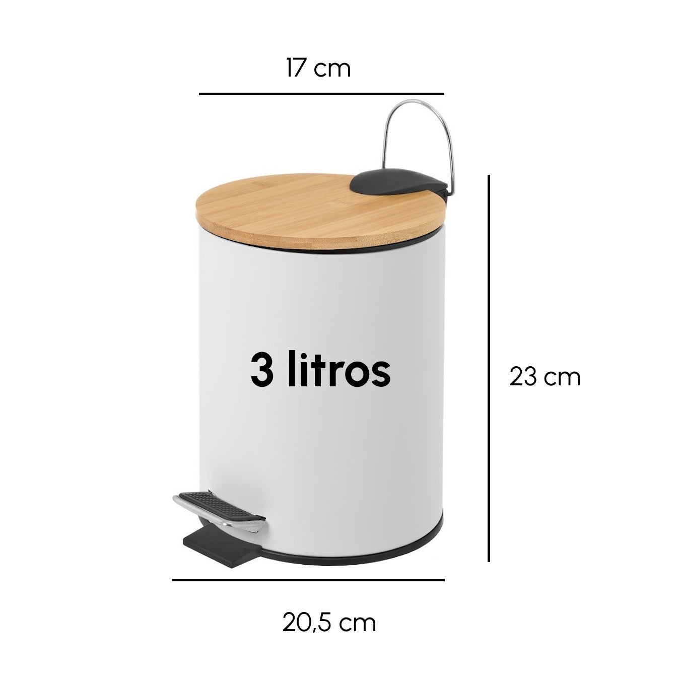 Papelera de baño de pedal de metal y tapa de bambú de 3 litros