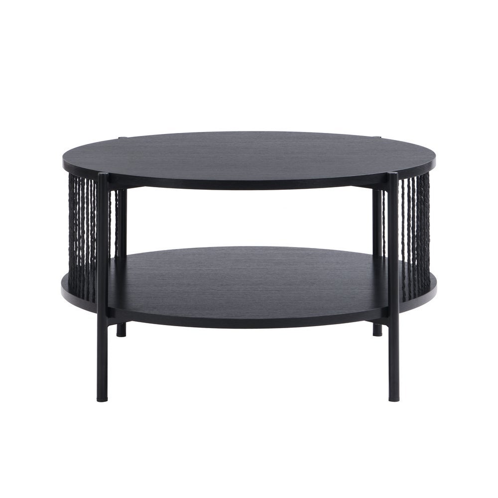 Mesa de centro redonda de madera negra y arpillera de 74x74x41 cm