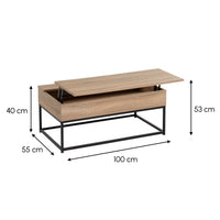 Mesa de centro elevable Urban negra y roble de 100x55x40/53 cm