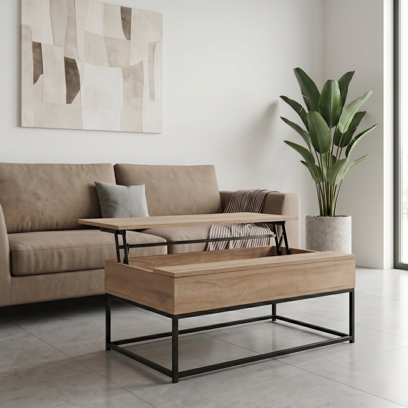 Mesa de centro elevable Urban negra y roble de 100x55x40/53 cm