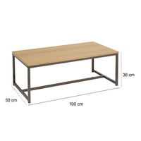 Mesa de centro cubo de metal y madera natural de 100x50x36 cm