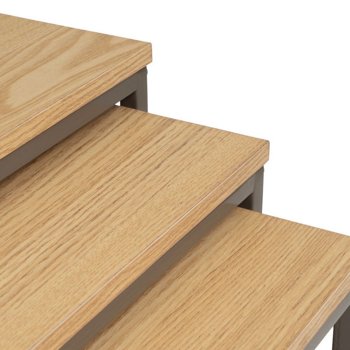 Set de 3 mesitas nido cubo en metal y madera color moka efecto natural