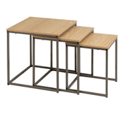 Conjunto de 3 mesas-ninho cubo em metal e madeira natural