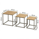 Set de 3 mesitas nido cubo de metal y madera natural