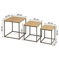 Set de 3 mesitas nido cubo de metal y madera natural