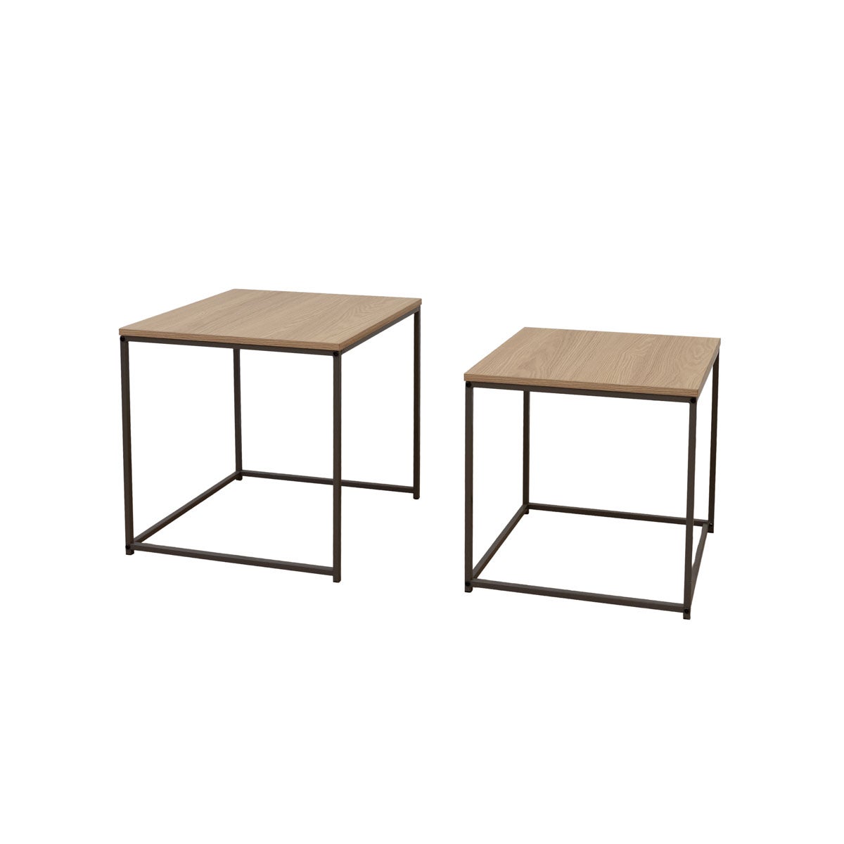 Set de 2 mesitas nido cubo de metal y madera color moka natural