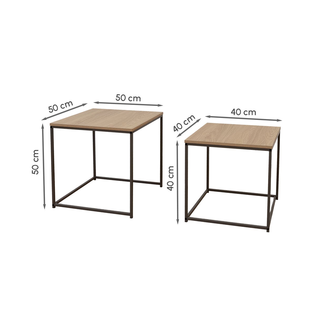 Set de 2 mesitas nido cubo de metal y madera color moka natural