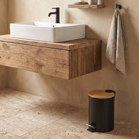 Papelera de baño de pedal de metal y tapa de bambú de 3 litros