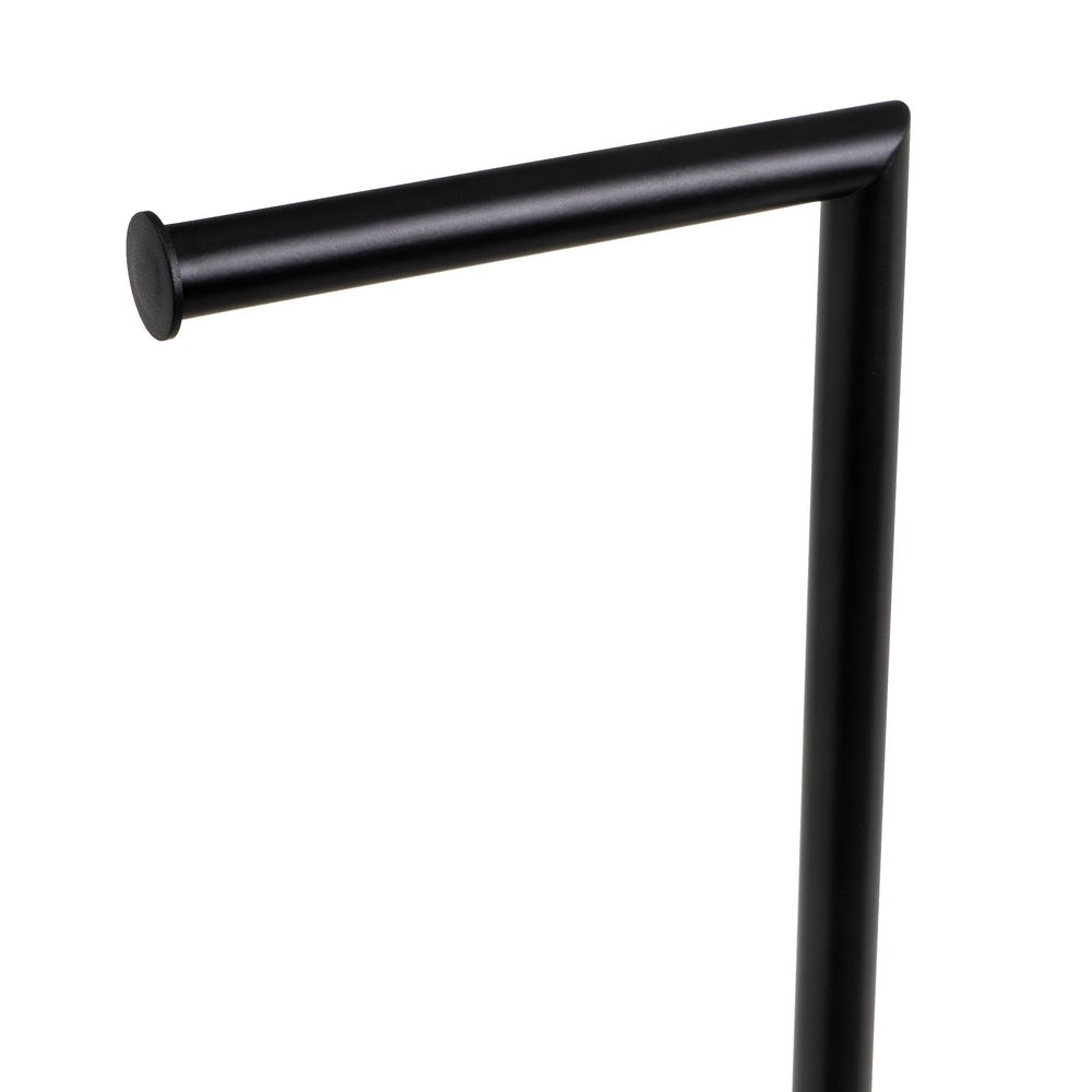 Portarrollos redondo de metal negro y base de bambú con escobilla 74cm