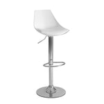 Taburete de cocina regulable en altura blanco y metal con respaldo alto