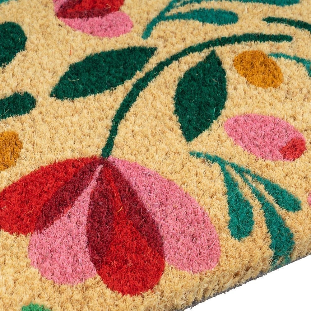Felpudo antideslizante de fibra de coco natural semicircular de 60x40 cm