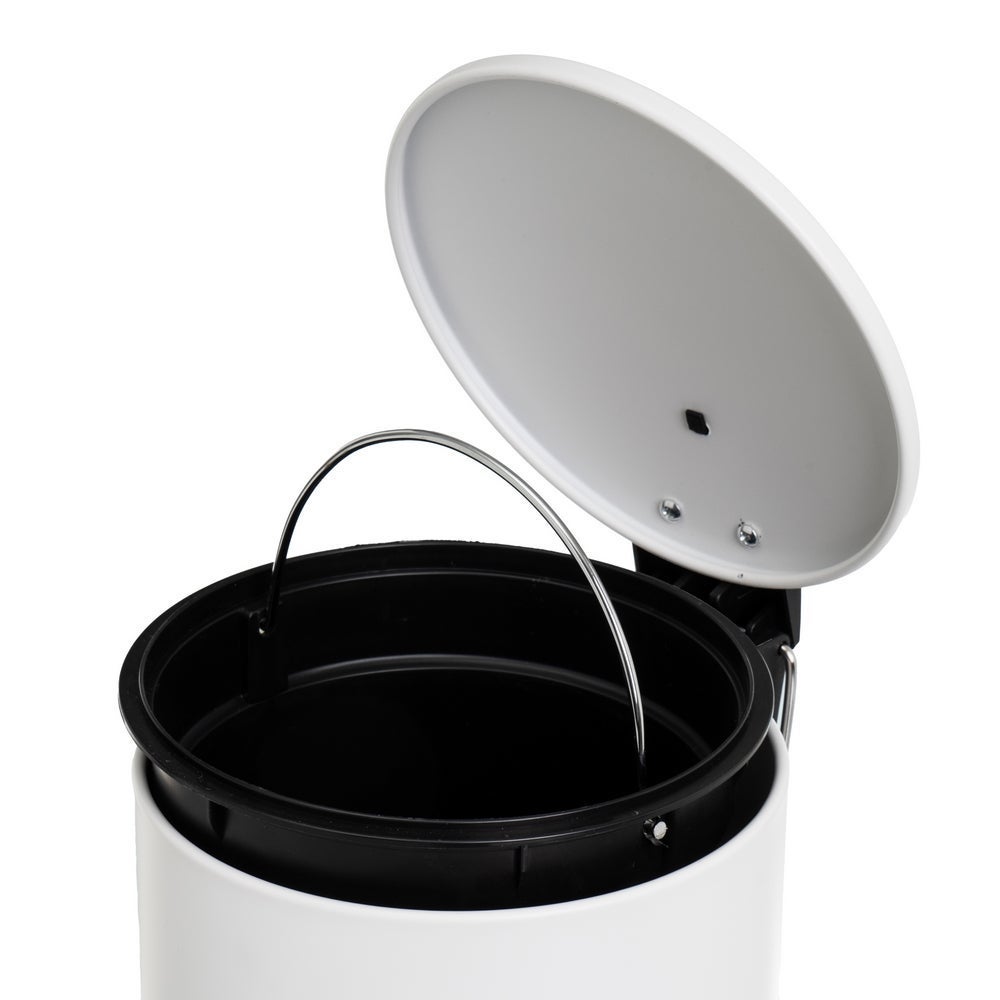 Papelera de pedal cilíndrica blanco mate de metal de 3 litros