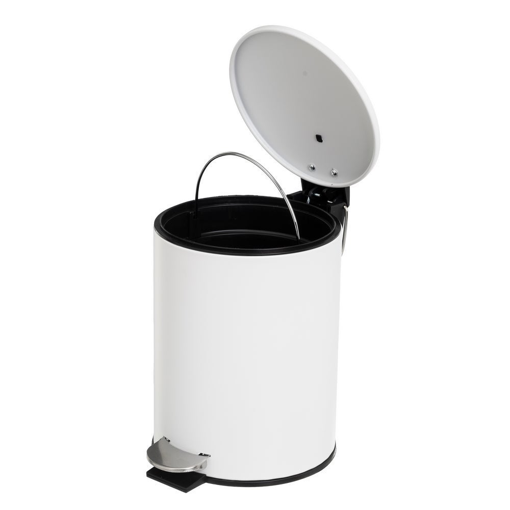 Papelera de pedal cilíndrica blanco mate de metal de 3 litros