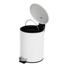 Papelera de pedal cilíndrica blanco mate de metal de 3 litros