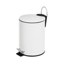 Papelera de pedal cilíndrica blanco mate de metal de 3 litros
