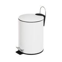Papelera de pedal cilíndrica blanco mate de metal de 3 litros